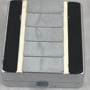 Vintage Dorthy Gray Signed Art Deco Sleek 2 x 1.75 Compact Black White Enamel